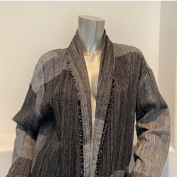 Eileen Fisher Black Organic Cotton Hazy Blocks Shawl Cardigan Jacket Size L/XL - Picture 9 of 15